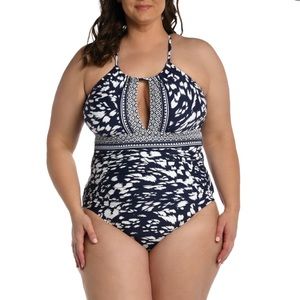 La Blanca Changing Tides High Neck Keyhole One Piece Swimsuit SZ 14 NWT